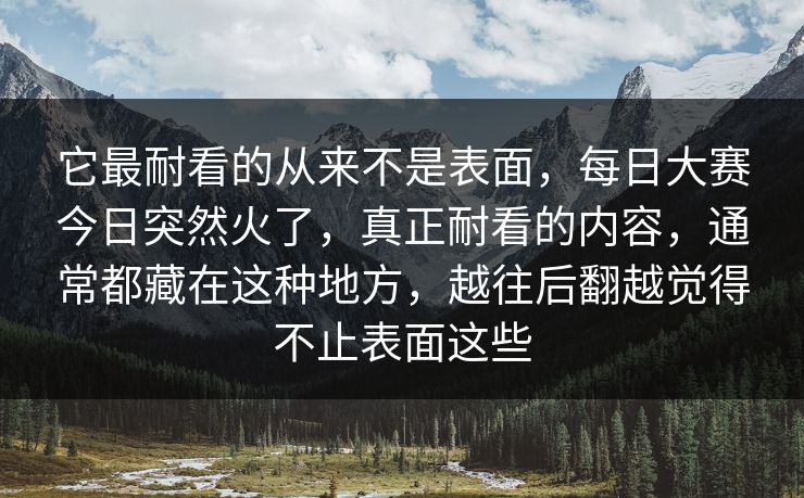 它最耐看的从来不是表面，每日大赛今日突然火了，真正耐看的内容，通常都藏在这种地方，越往后翻越觉得不止表面这些